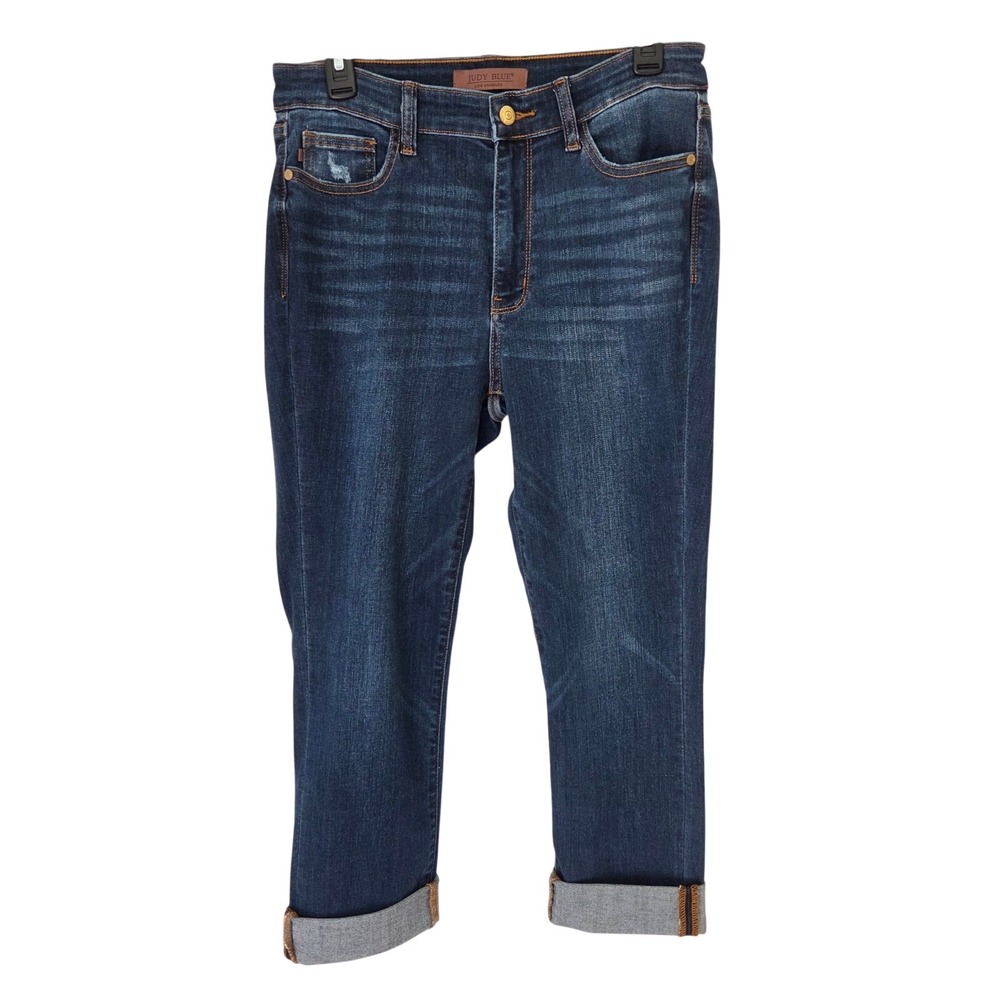 Judy Blue High Rise Skinny Fit Capri Dark Wash Distressed Jeans 11/30 Womens